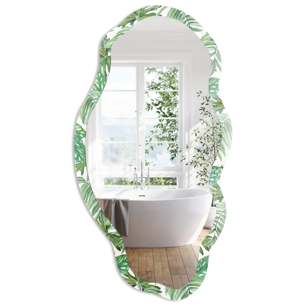 Miroir irrégulier avec impression feuilles tropicales