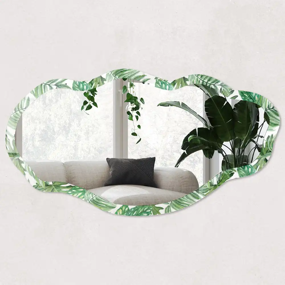 Miroir irrégulier avec impression feuilles tropicales