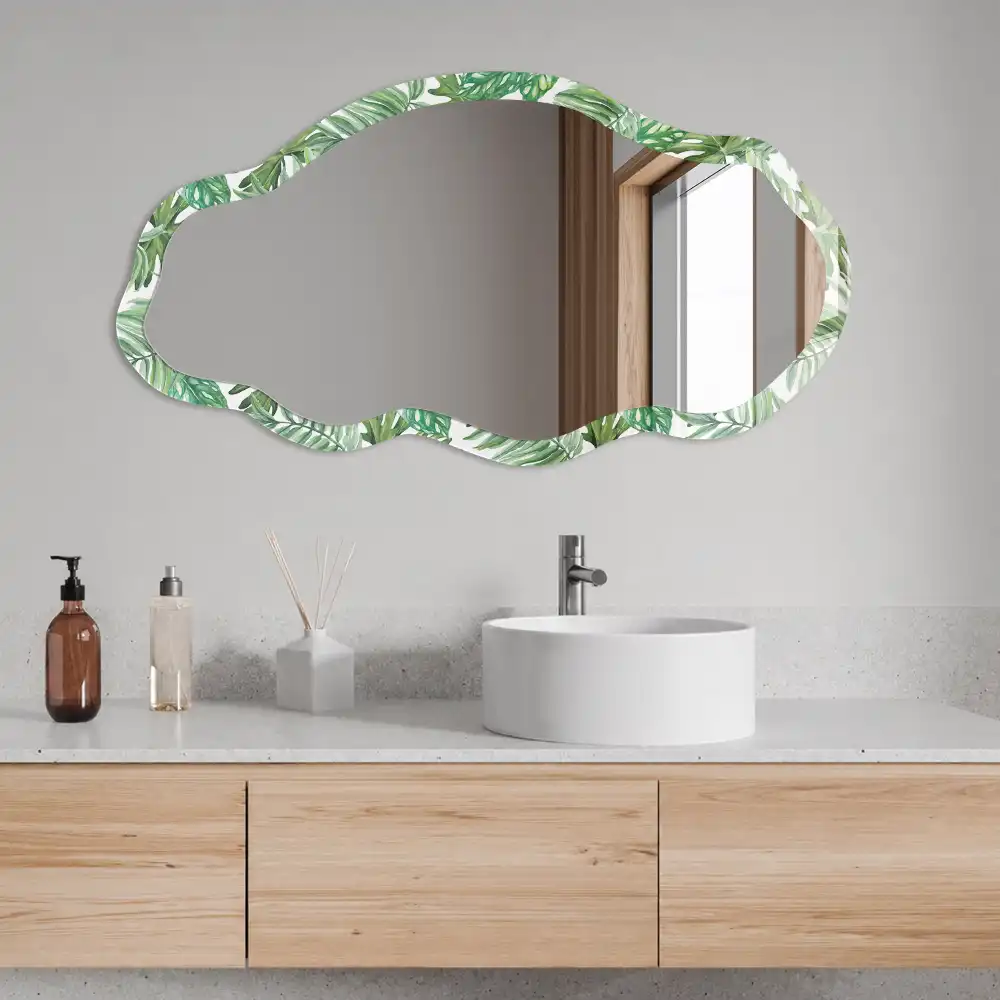 Miroir irrégulier avec impression feuilles tropicales