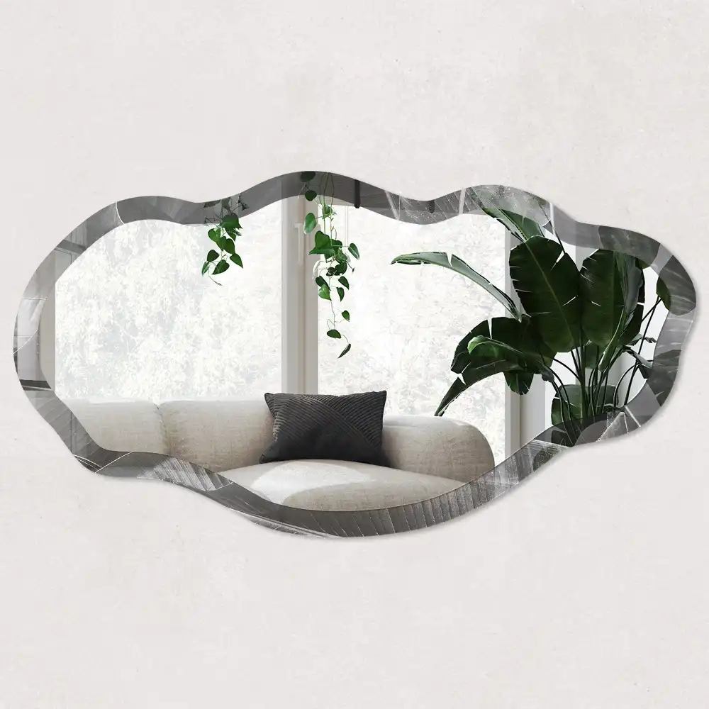 Miroir encadré à impression tropicale de forme irrégulière