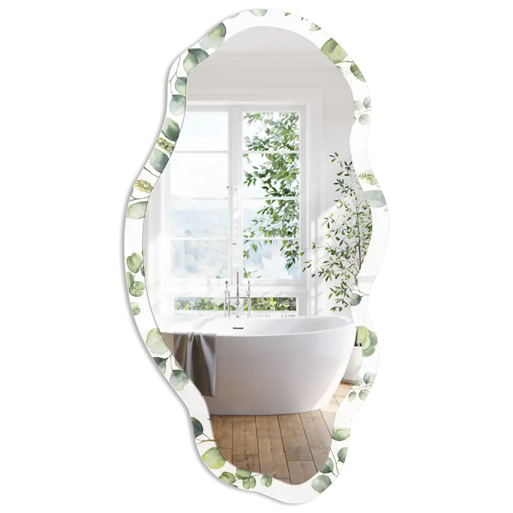 Miroir décoratif irrégulier à motif d'eucalyptus vert