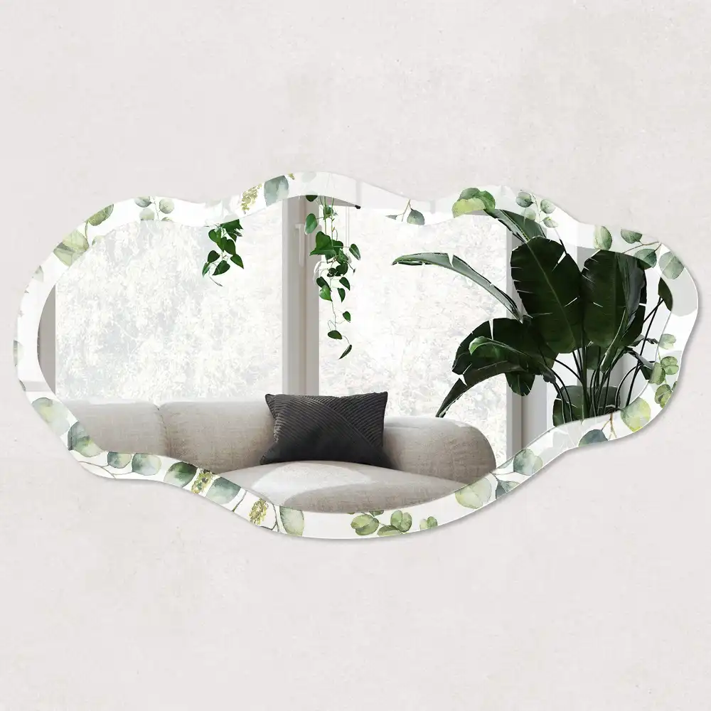 Miroir décoratif irrégulier à motif d'eucalyptus vert