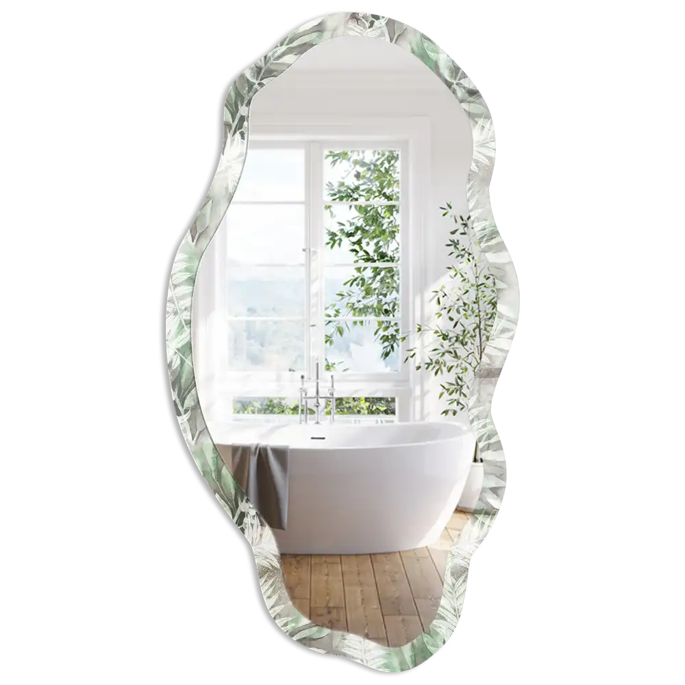 Miroir irrégulier à motif jungle vert