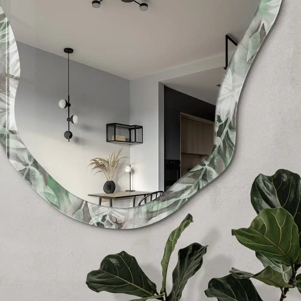 Miroir irrégulier à motif jungle vert