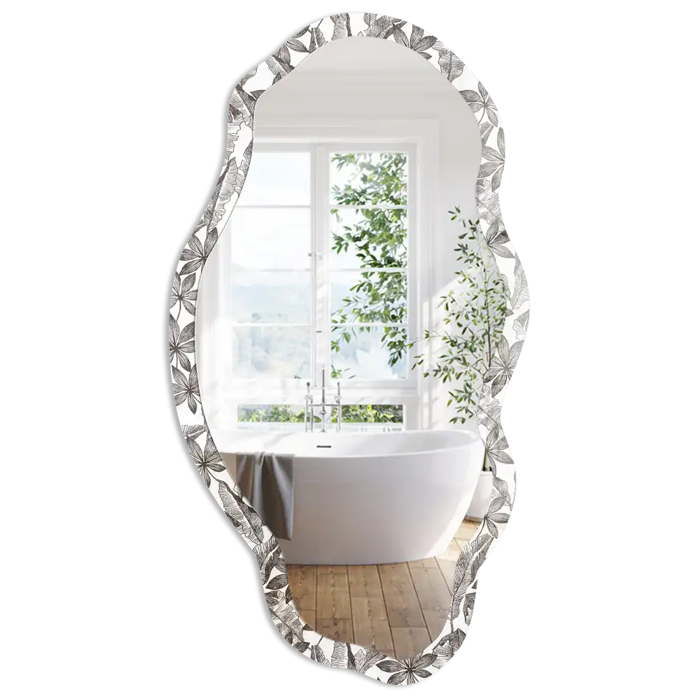 Miroir encadré avec impression à motifs tropicaux et forme irrégulière