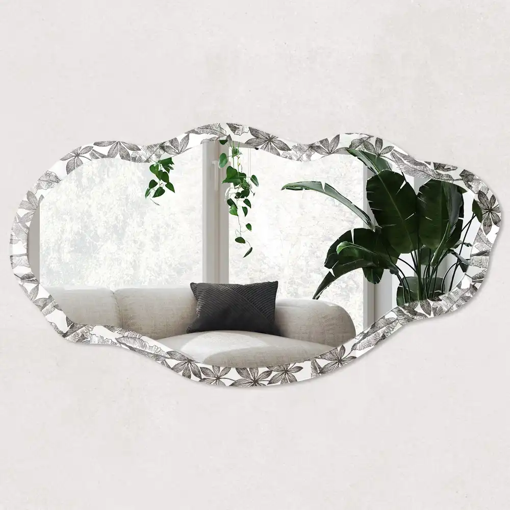 Miroir encadré avec impression à motifs tropicaux et forme irrégulière