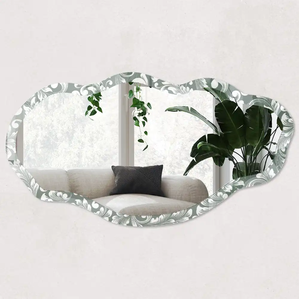 Miroir irrégulier avec impression ornementale végétale