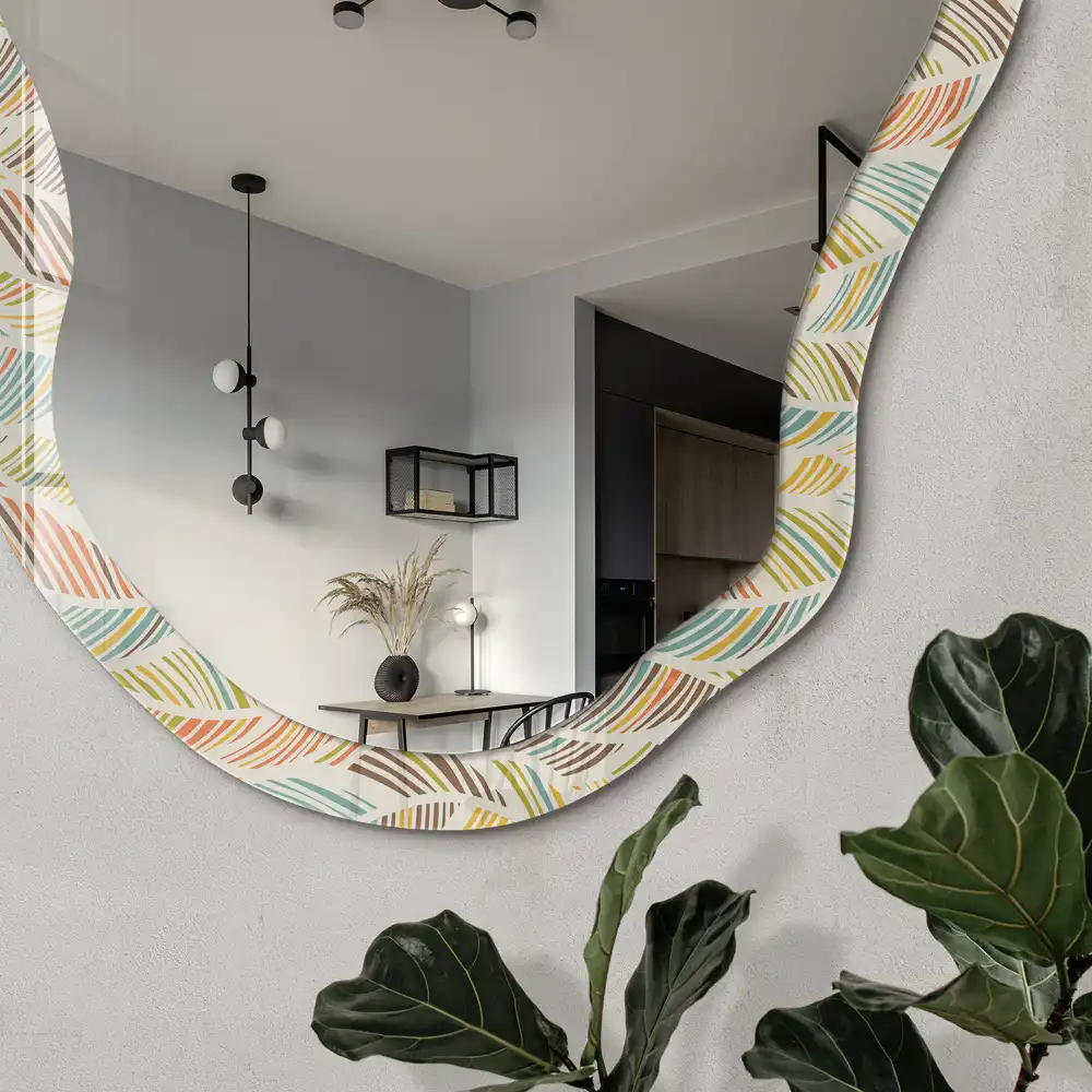 Miroir encadré à impression vagues colorées forme irrégulière