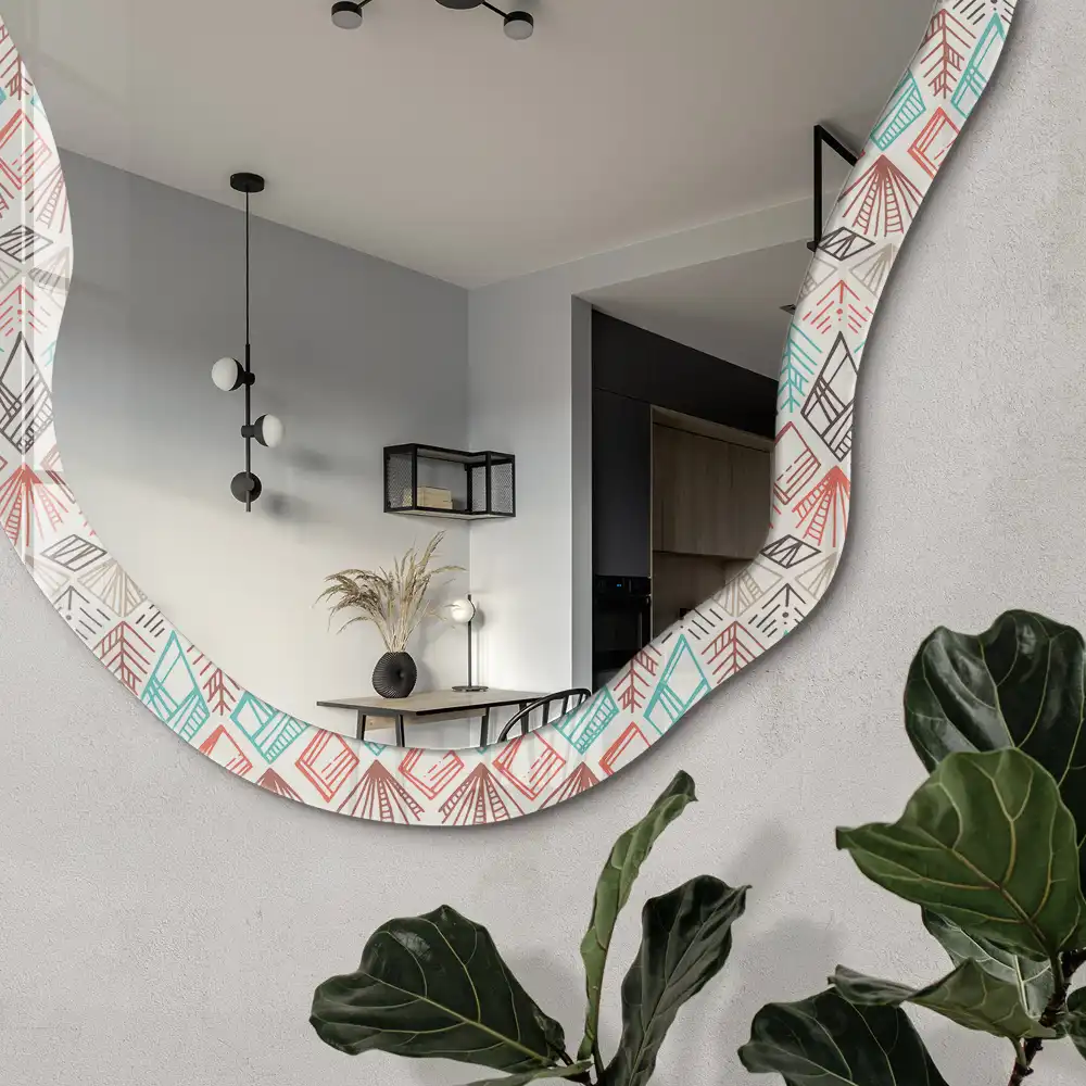 Miroir irrégulier avec impression nature géométrique