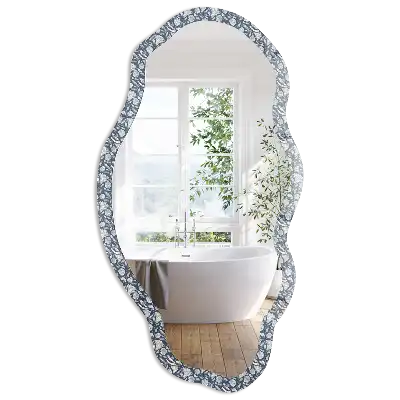 Miroir encadré avec impression de motif végétal forme irrégulière