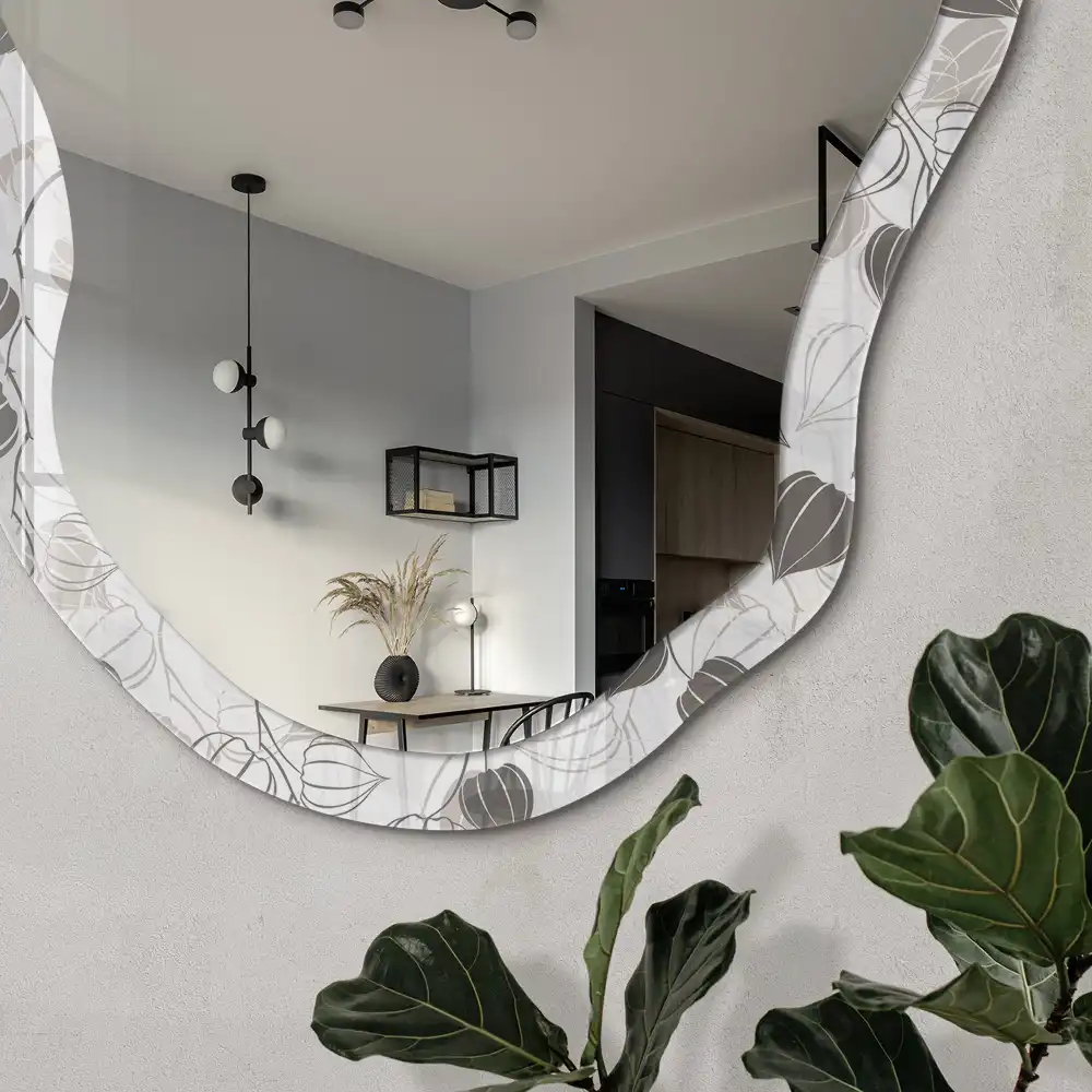 Miroir décoratif irrégulier à motif végétal