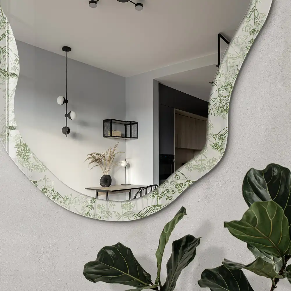 Miroir irrégulier avec impression d'herbes vertes