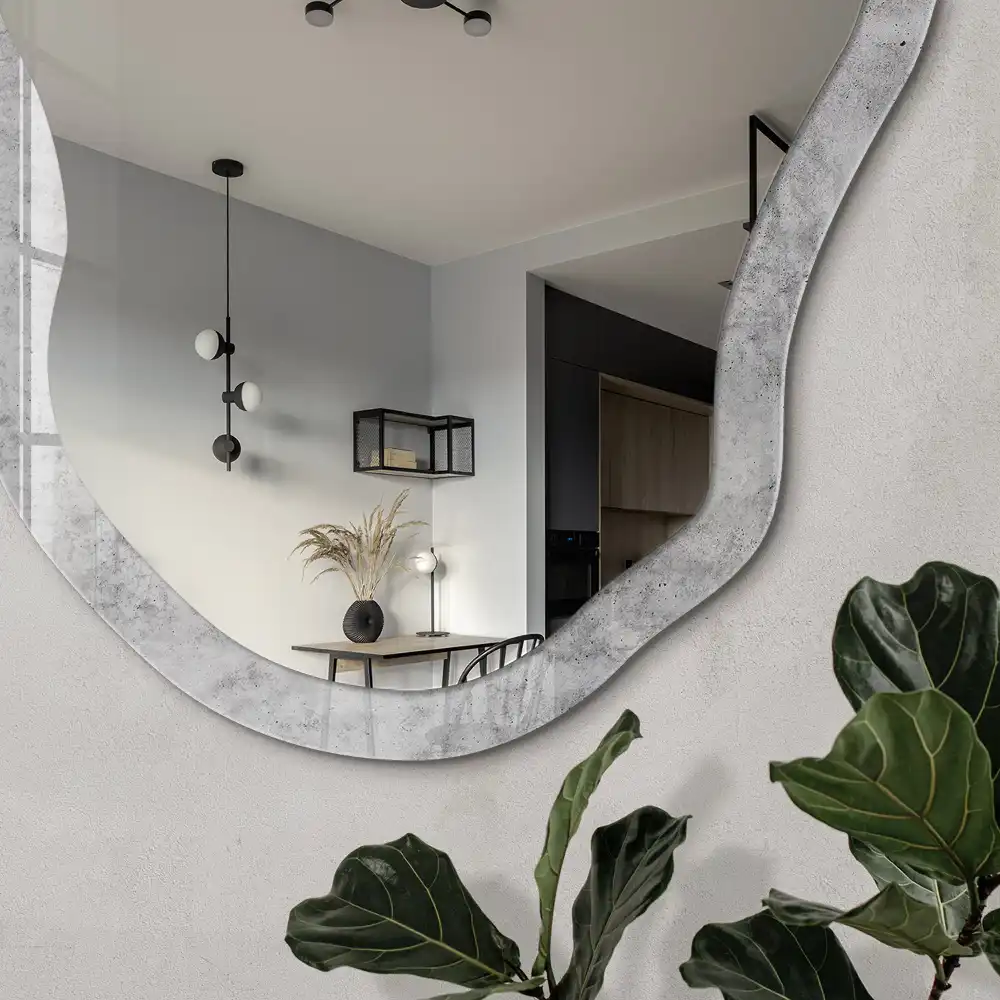 Miroir décoratif irrégulier à effet béton
