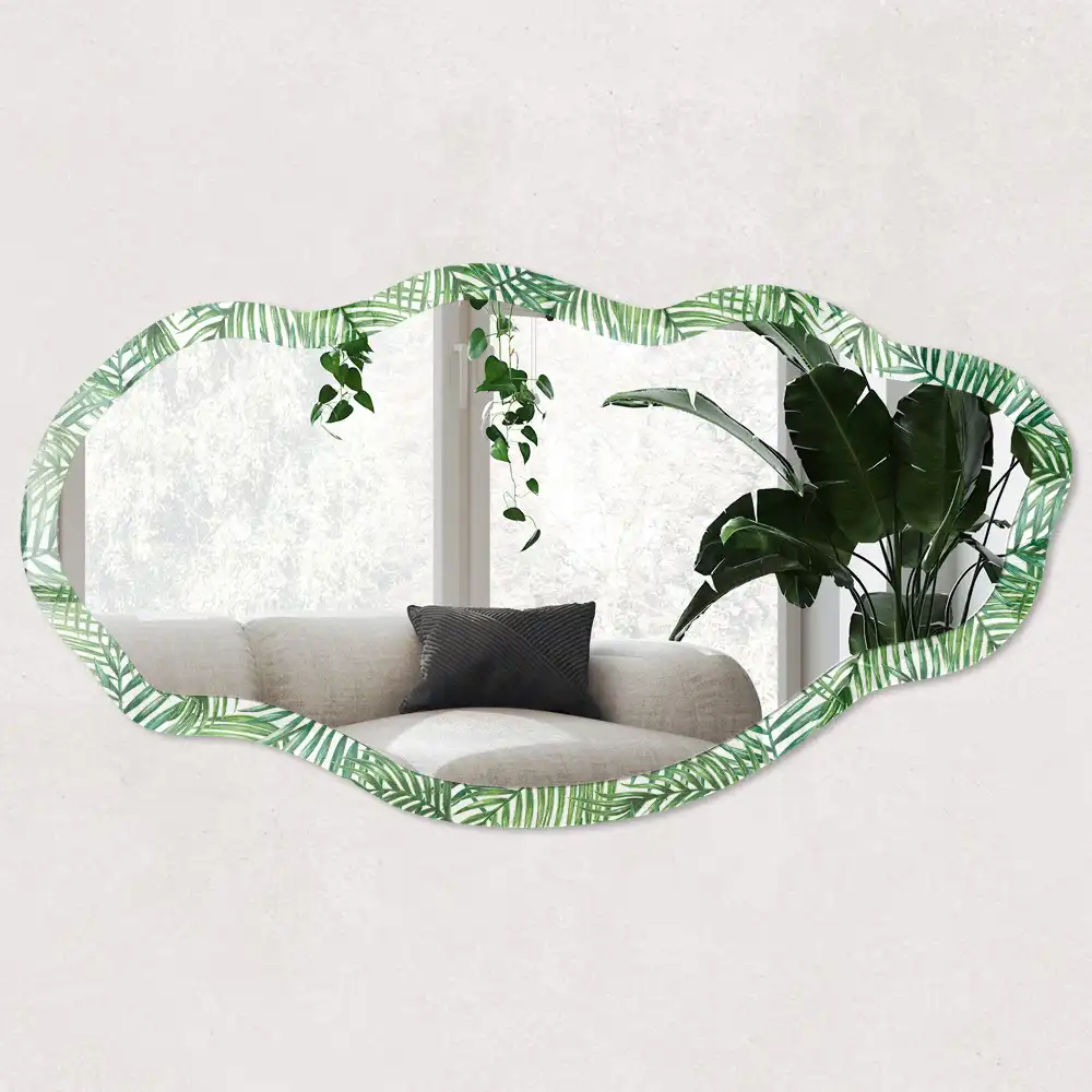 Miroir encadré à impression tropicale de forme irrégulière
