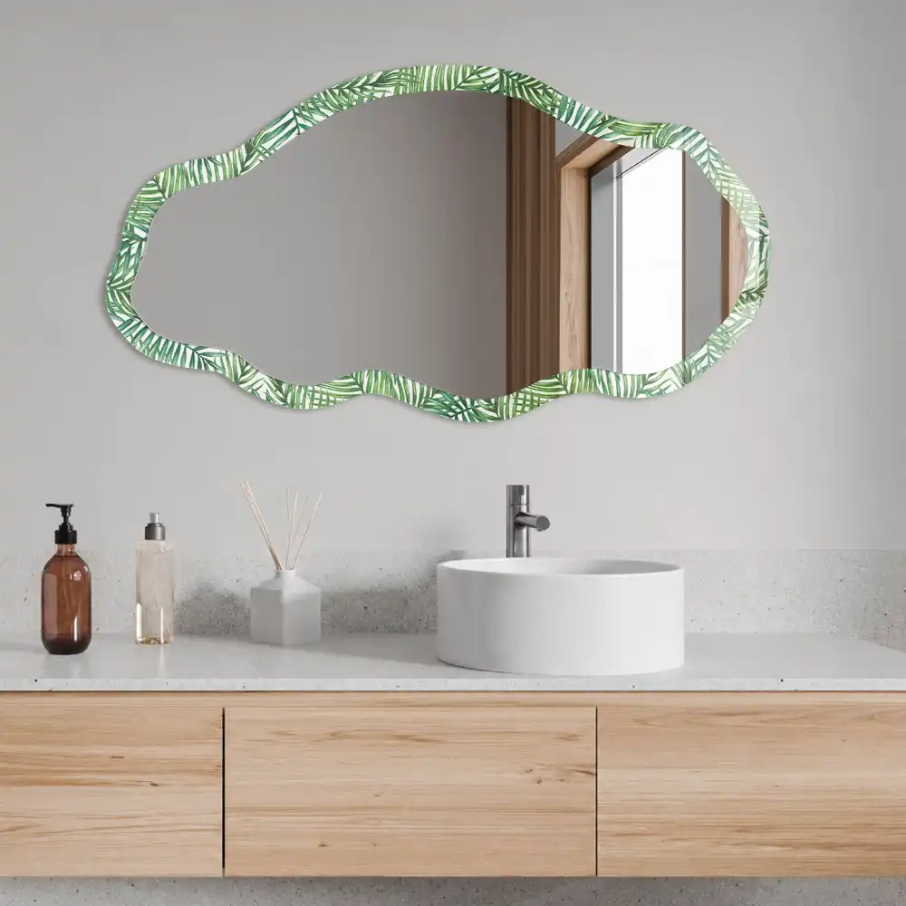 Miroir encadré à impression tropicale de forme irrégulière