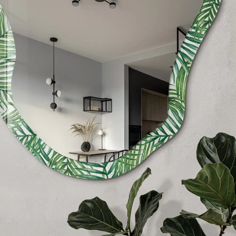 Miroir encadré à impression tropicale de forme irrégulière