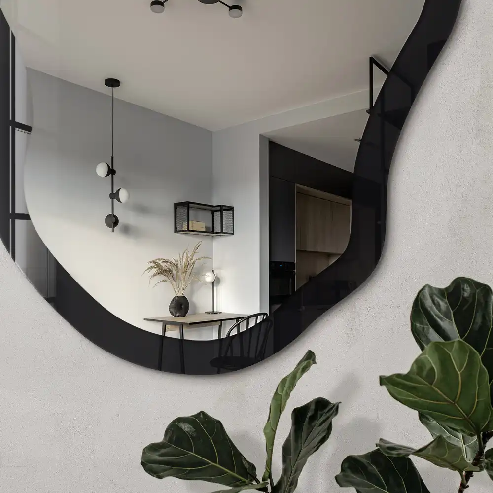 Miroir décoratif irrégulier à impression noire