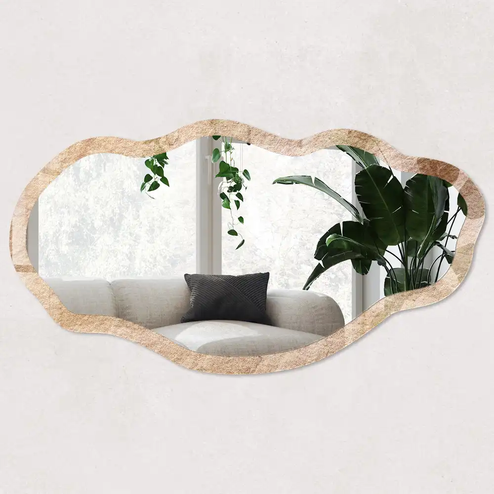 Miroir encadré à motif sablonneux de forme irrégulière