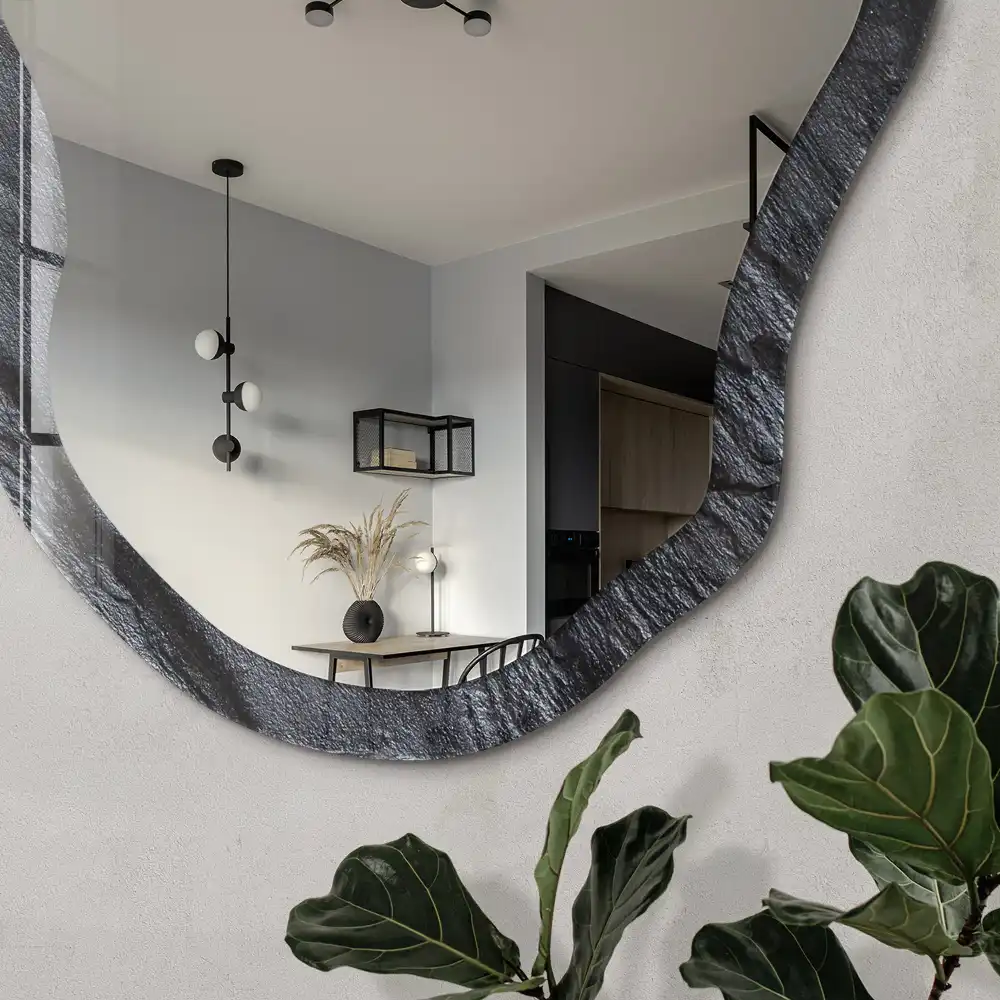 Miroir irrégulier avec impression à texture noire