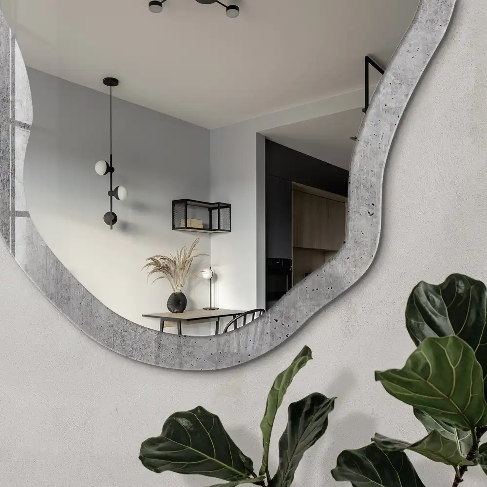 Miroir décoratif irrégulier à motif effet béton minimaliste