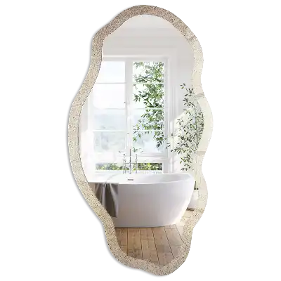 Miroir encadré à impression de forme irrégulière avec fond chaleureux