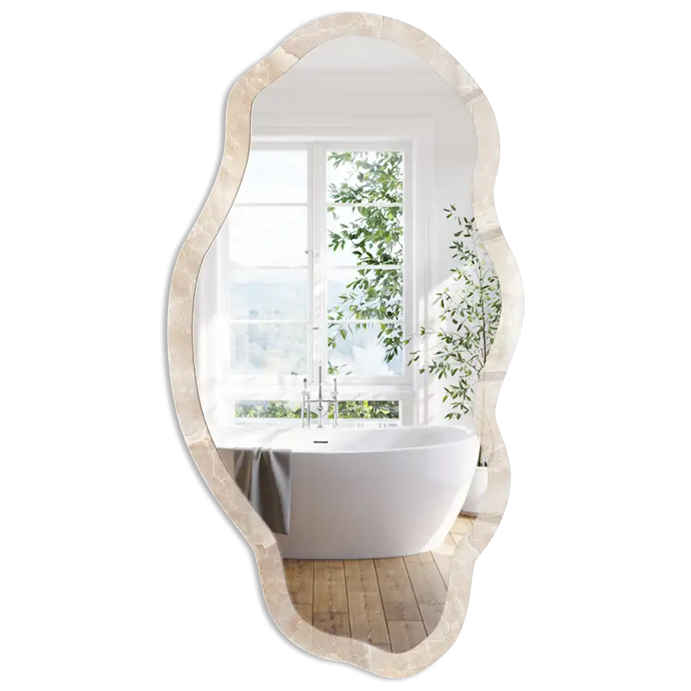 Miroir encadré à impression marbre beige de forme irrégulière