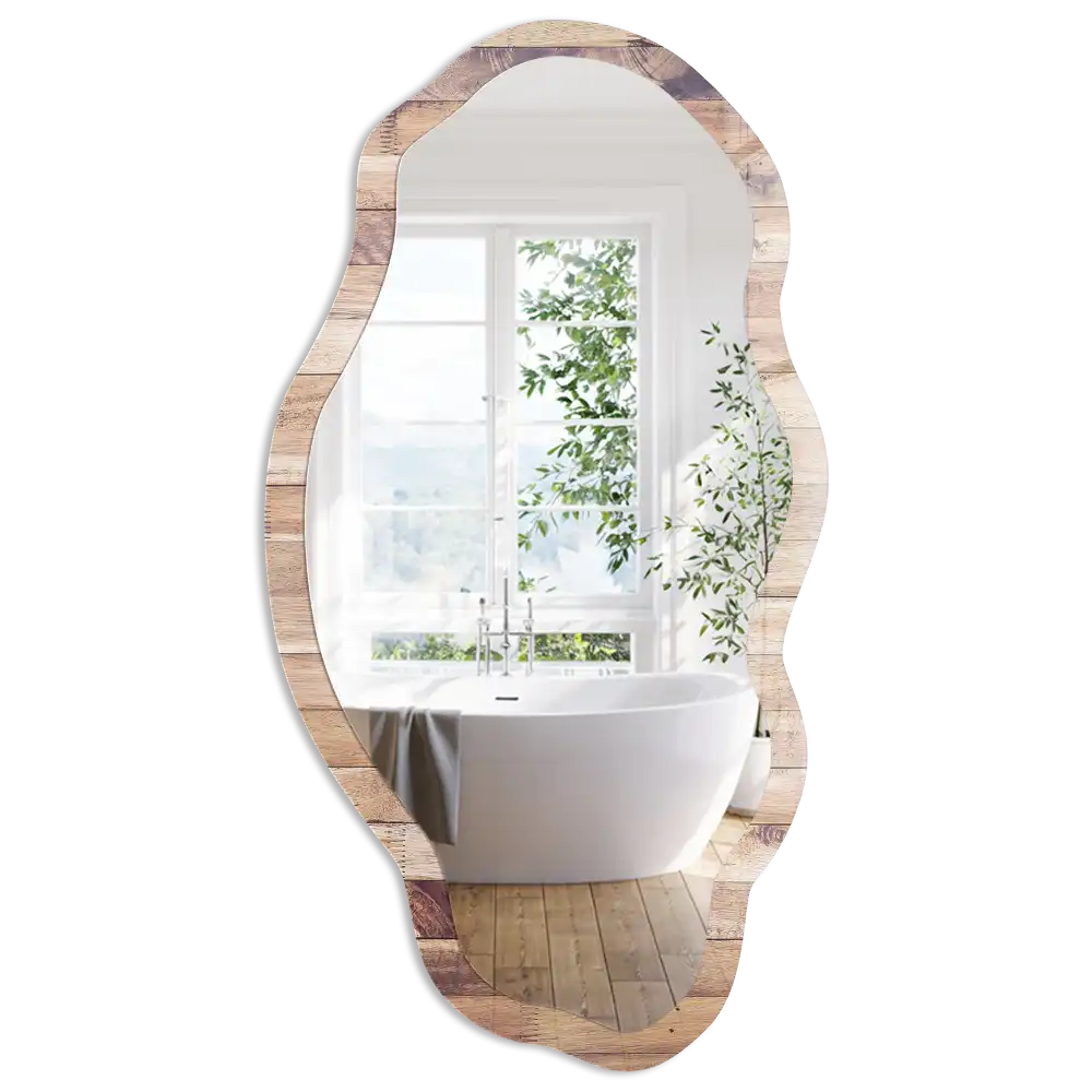 Miroir irrégulier aspect bois