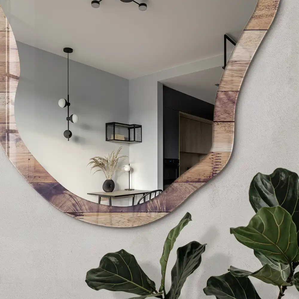 Miroir irrégulier aspect bois