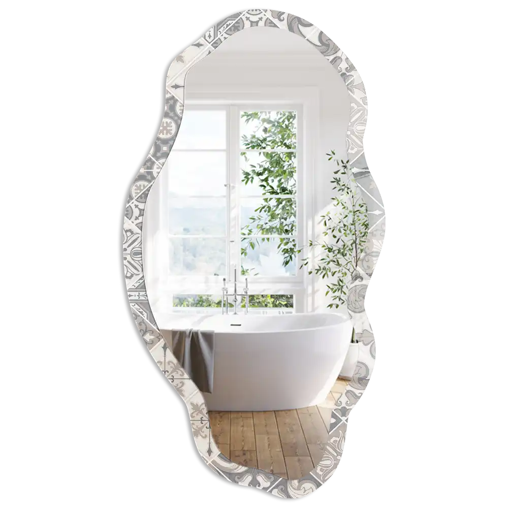 Miroir encadré à motif de carrelage classique de forme irrégulière