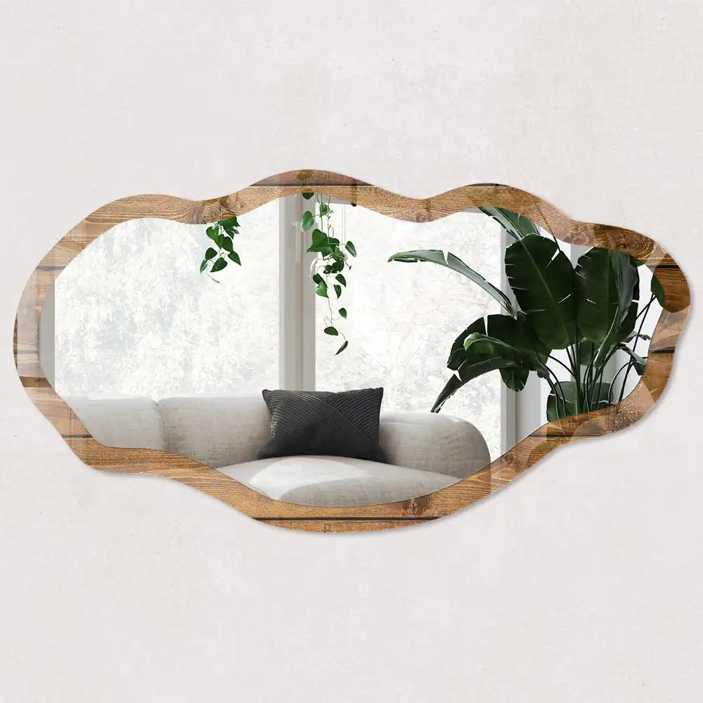 Miroir irrégulier à effet texture bois