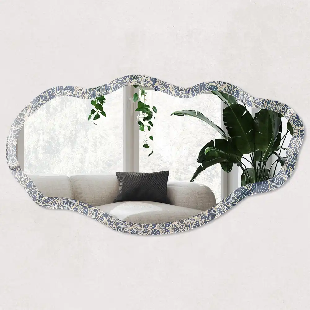 Miroir décoratif irrégulier à motif floral doré