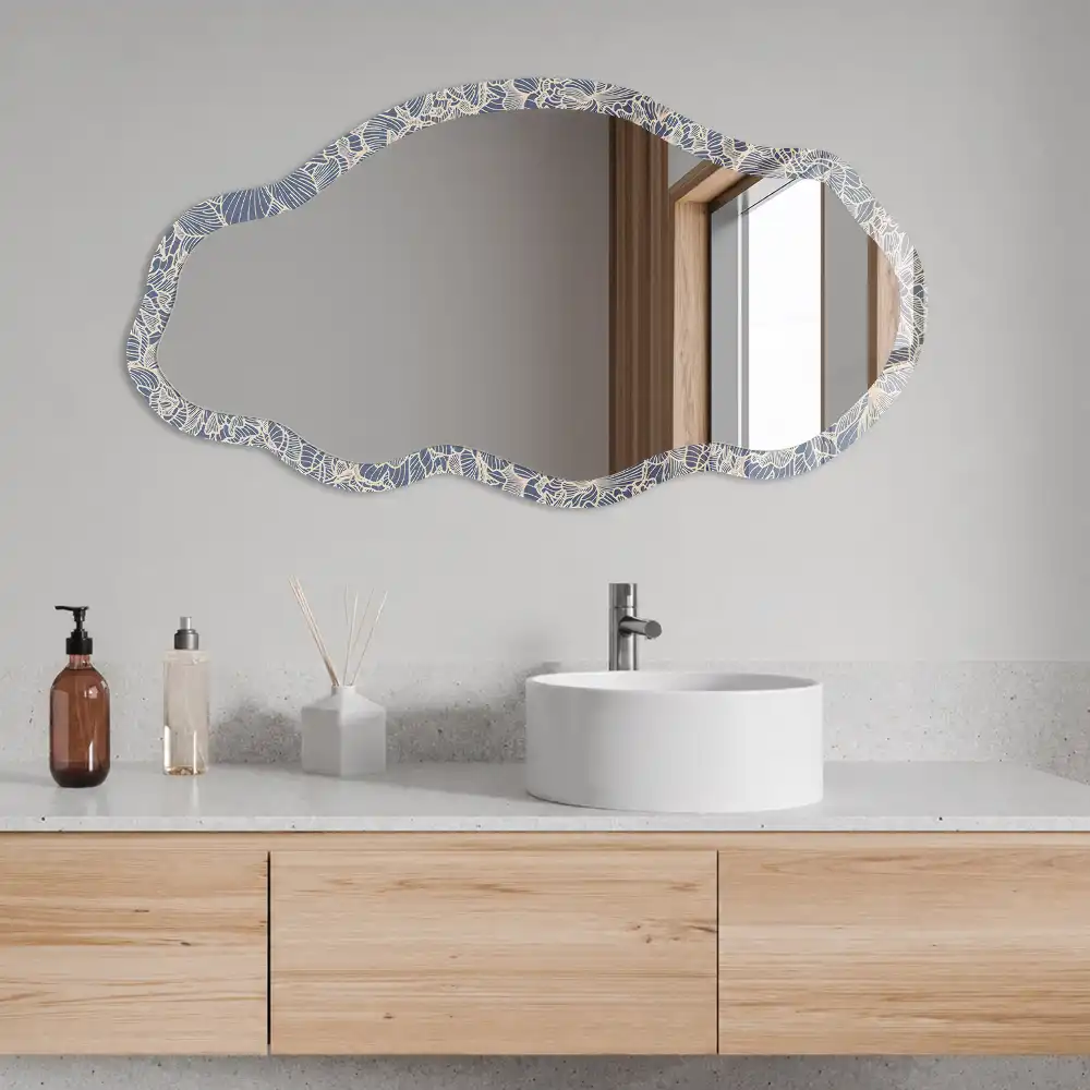 Miroir décoratif irrégulier à motif floral doré
