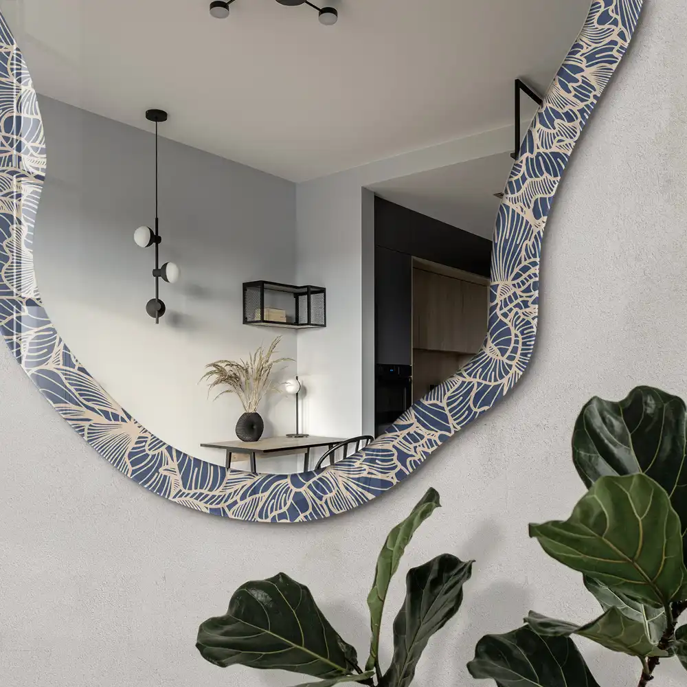 Miroir décoratif irrégulier à motif floral doré