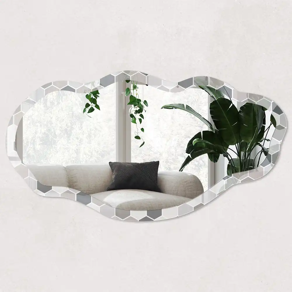Miroir irrégulier avec impression hexagones gris