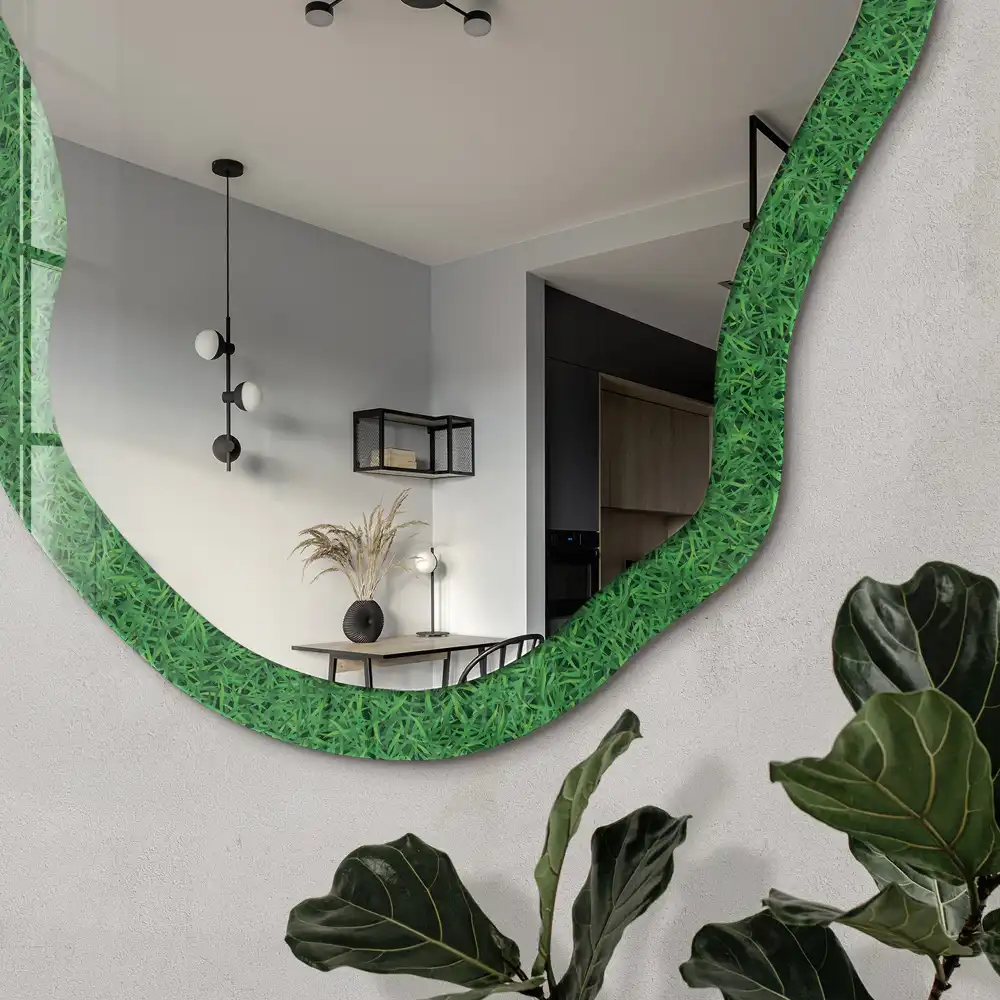 Miroir décoratif irrégulier à motif d'herbe
