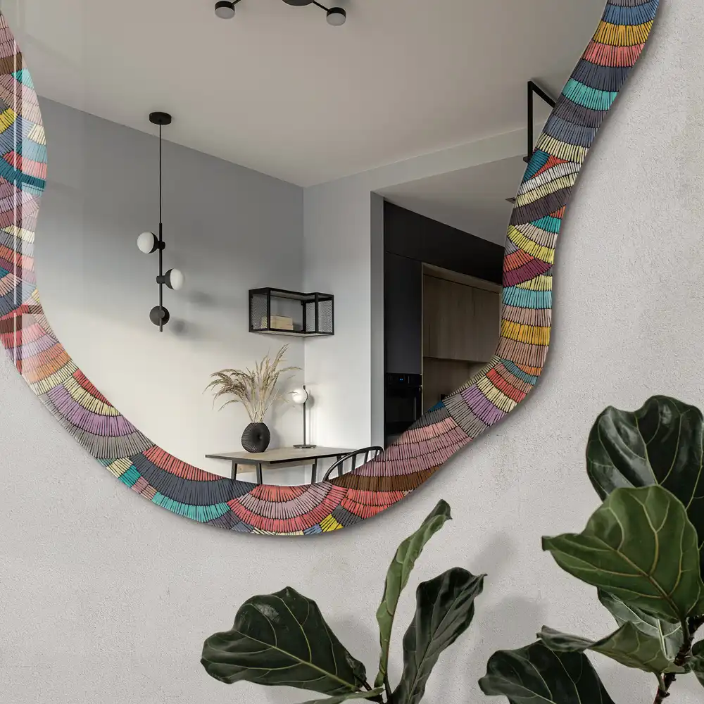Miroir décoratif irrégulier à impression vagues irisées