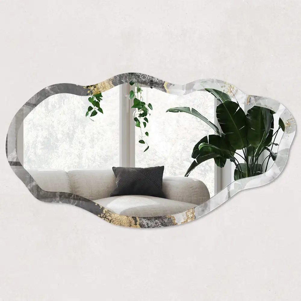 Miroir encadré à motif marbré rayé de forme irrégulière