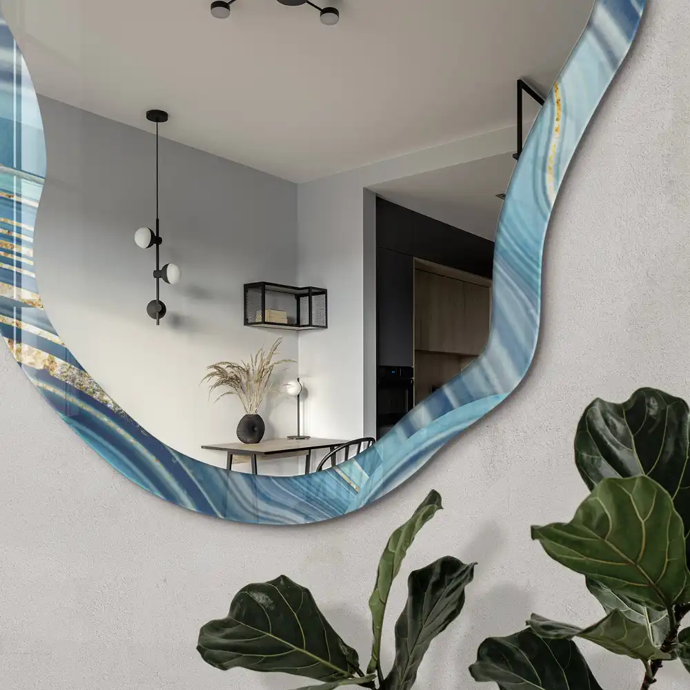 Miroir décoratif irrégulier avec impression vagues marines