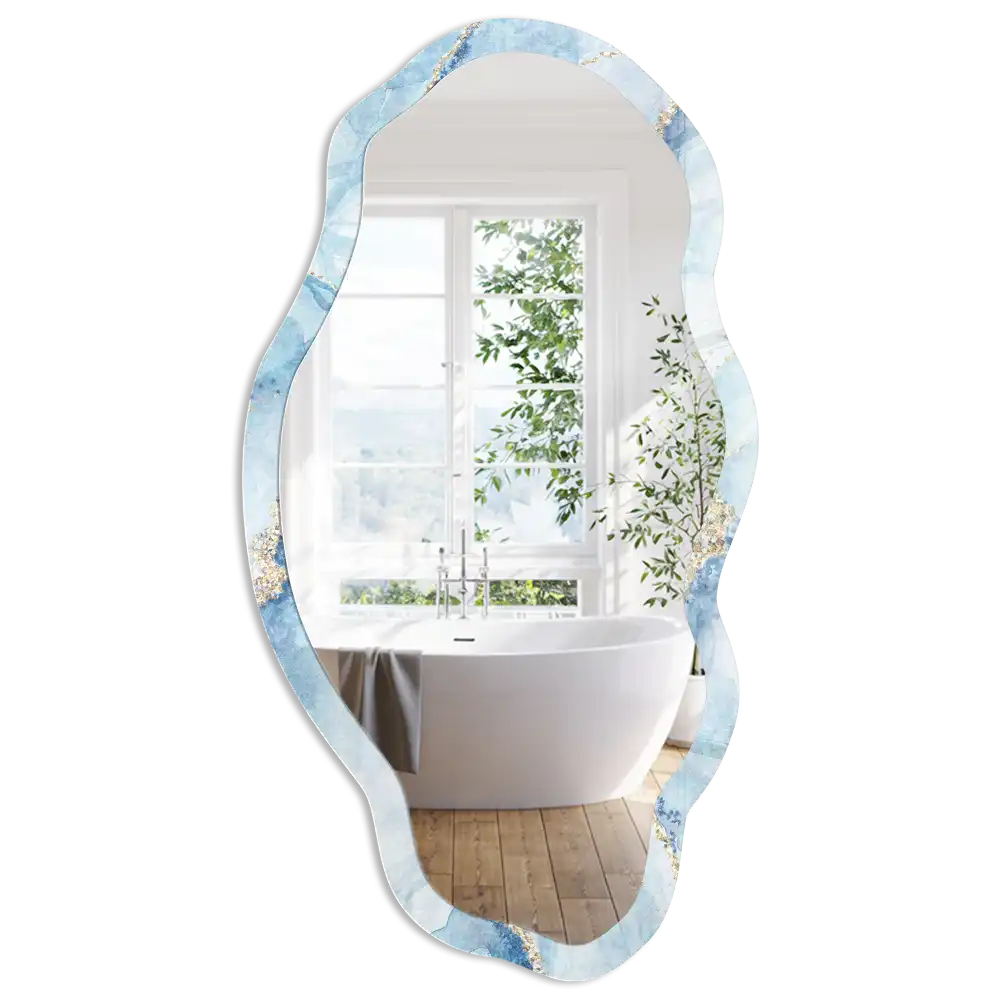 Miroir irrégulier avec impression effet marbre aquarelle
