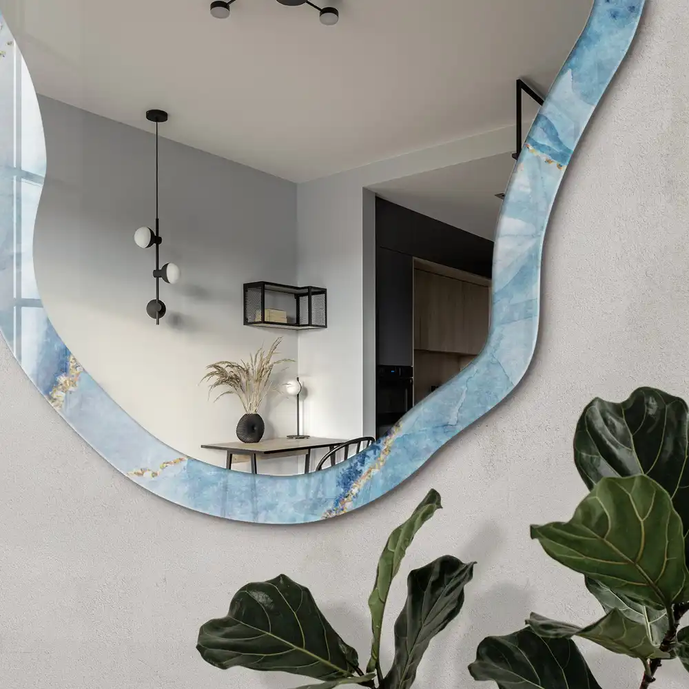 Miroir irrégulier avec impression effet marbre aquarelle