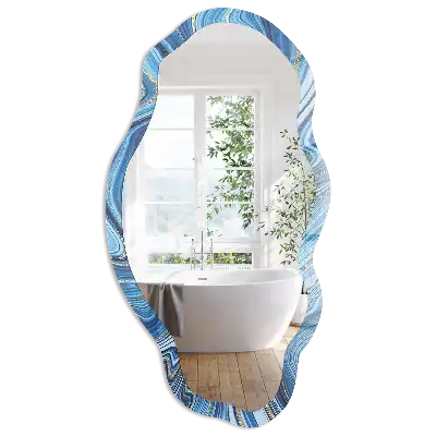 Miroir encadré à impression marbre bleu forme irrégulière
