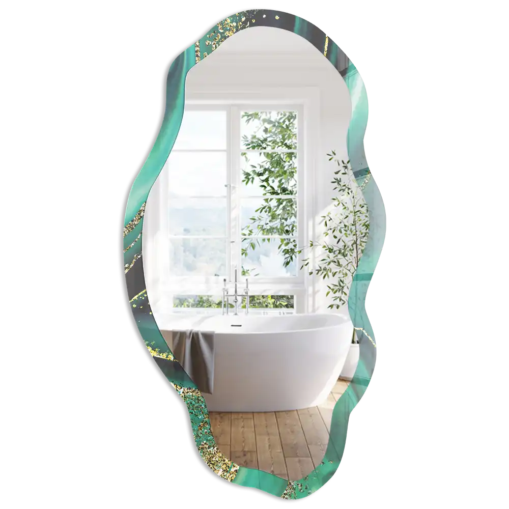 Miroir décoratif irrégulier avec impression abstraction verte