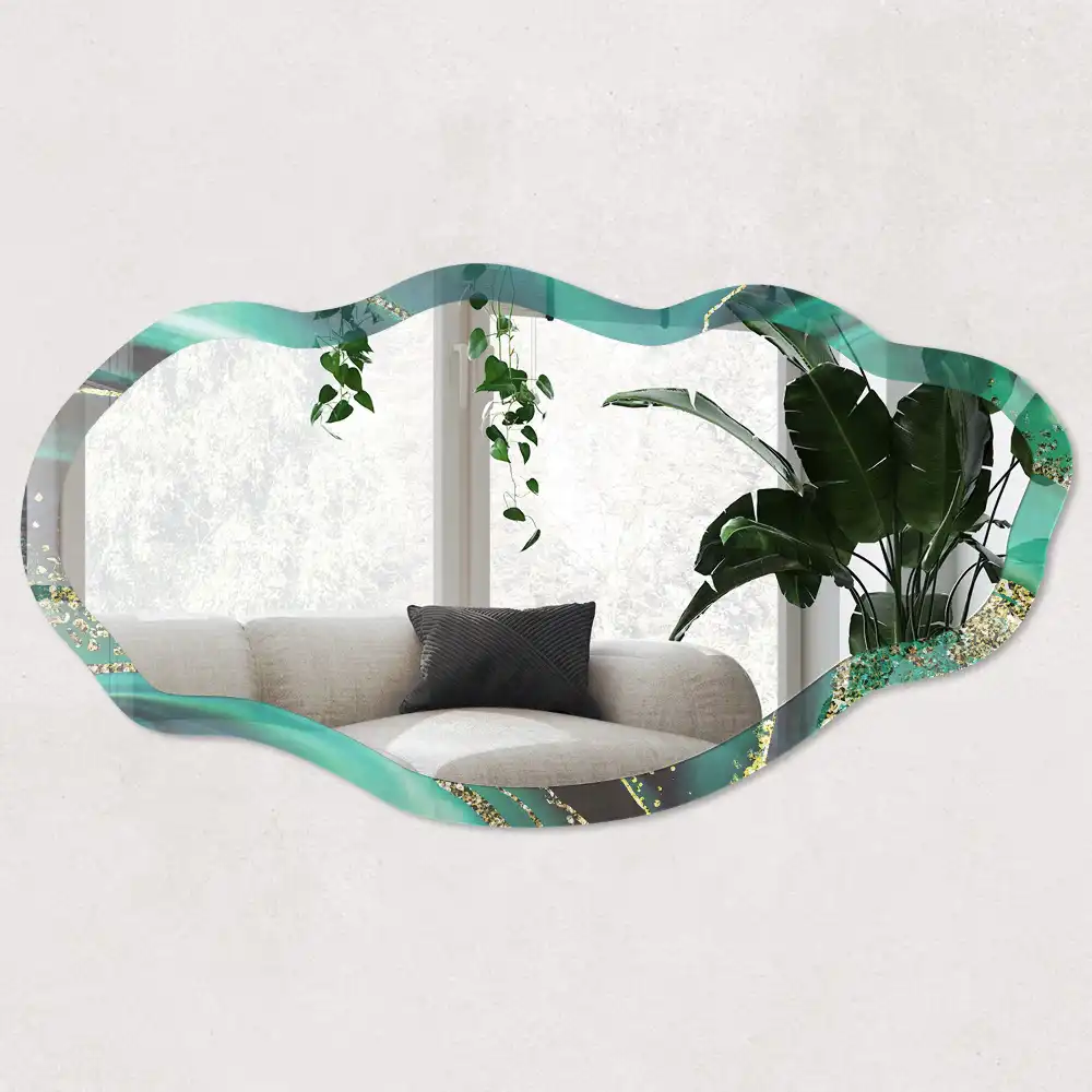 Miroir décoratif irrégulier avec impression abstraction verte