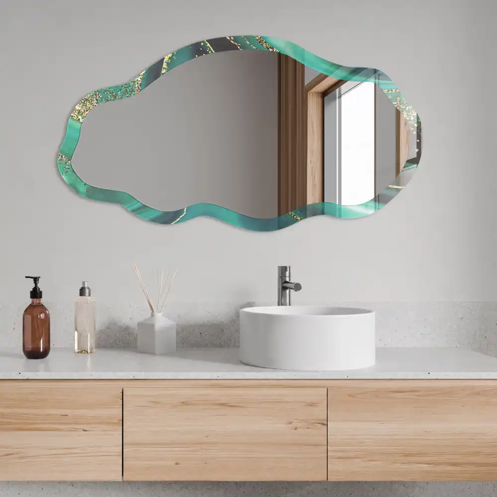 Miroir décoratif irrégulier avec impression abstraction verte