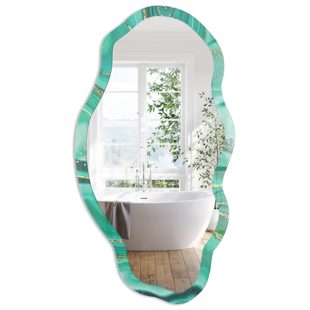 Miroir irrégulier avec impression abstraite verte