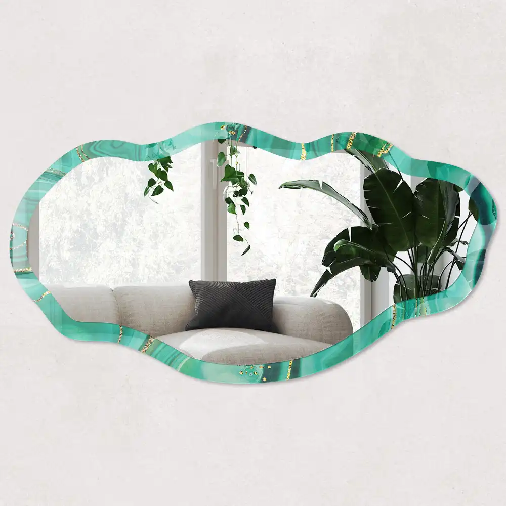 Miroir irrégulier avec impression abstraite verte