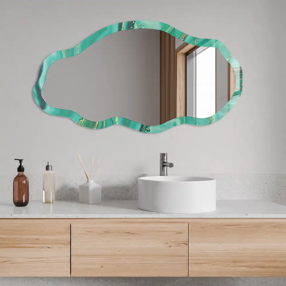 Miroir irrégulier avec impression abstraite verte