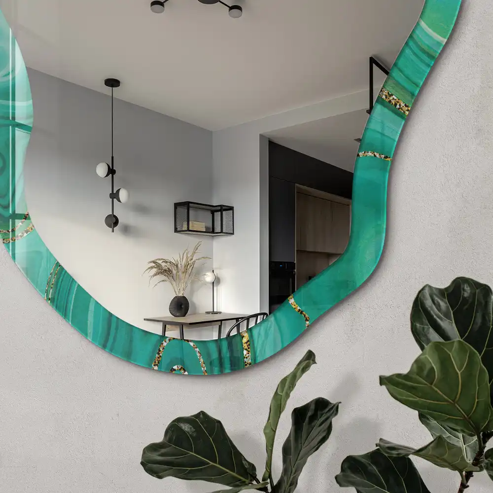 Miroir irrégulier avec impression abstraite verte