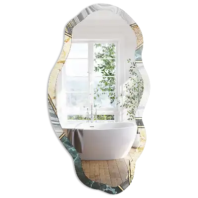 Miroir encadré à motif mosaïque géométrique de forme irrégulière
