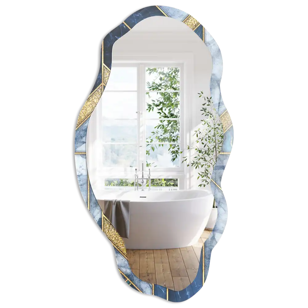 Miroir décoratif irrégulier avec motif mosaïque bleue